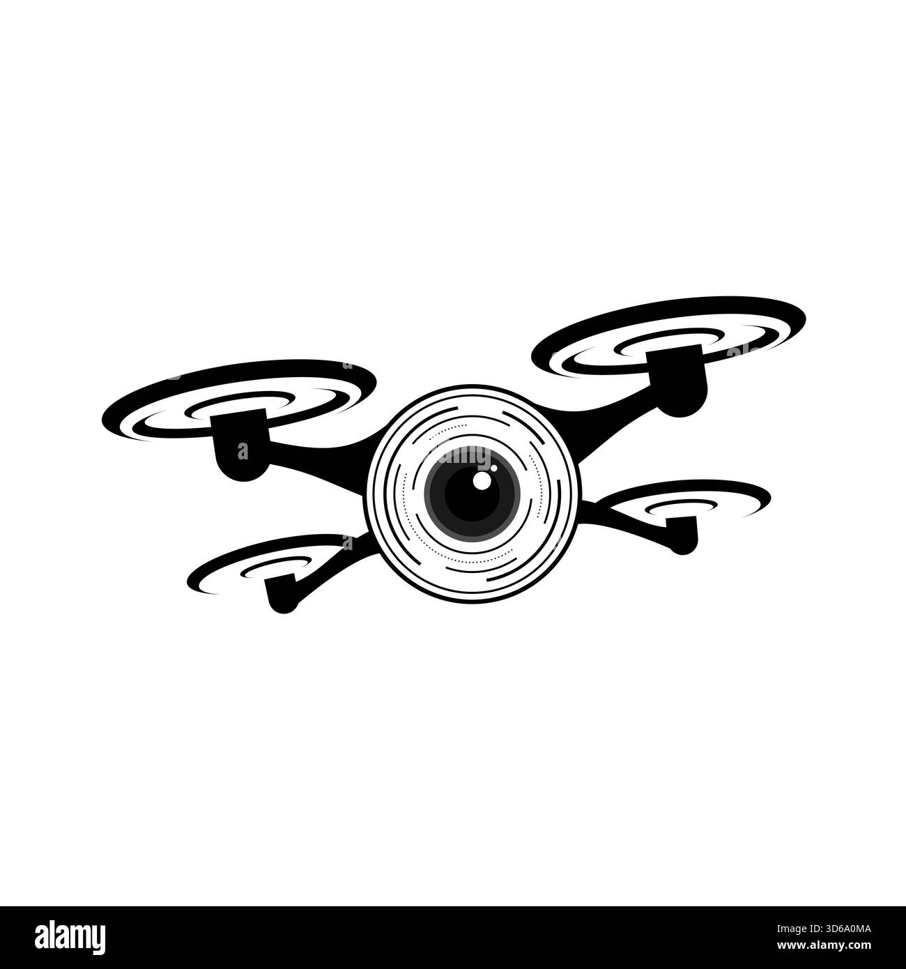Design dei droni relativo al logo dell'azienda di servizi dei droni. Disegno dell'illustrazione del drone su sfondo bianco Illustrazione Vettoriale