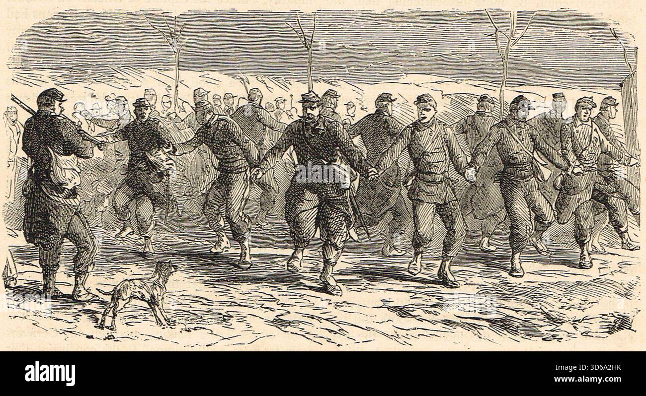 Soldati francesi che ballano nel loro campo durante la guerra franco-prussiana. Foto Stock