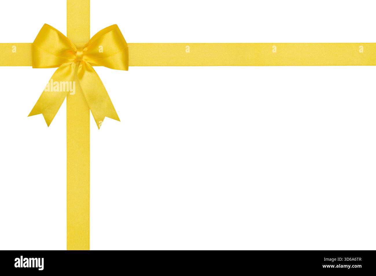 Arco giallo e nastro incrociato isolati su sfondo bianco, percorso di ritaglio incluso Foto Stock