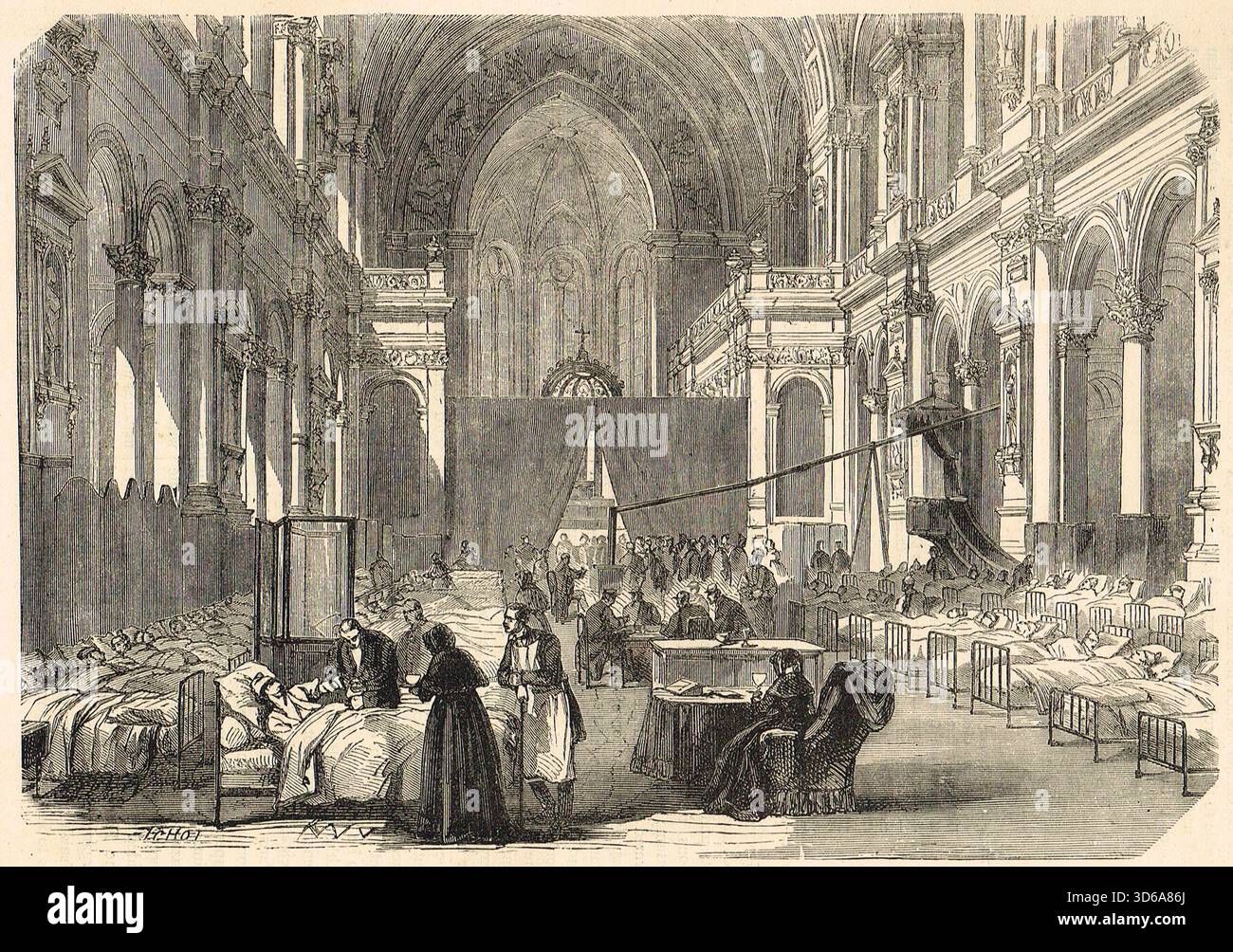 La chiesa di Parigi si convertì in ospedale, durante l'assedio di Parigi, durante la guerra franco-prussiana. Foto Stock