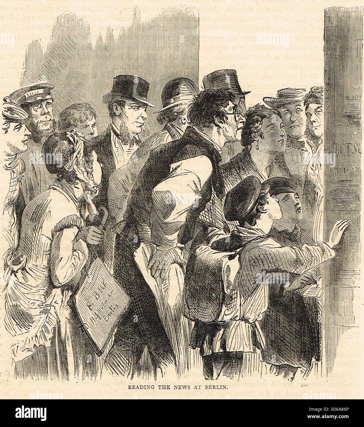 I tedeschi leggono notizie della guerra a Berlino, durante la guerra franco-prussiana. Foto Stock