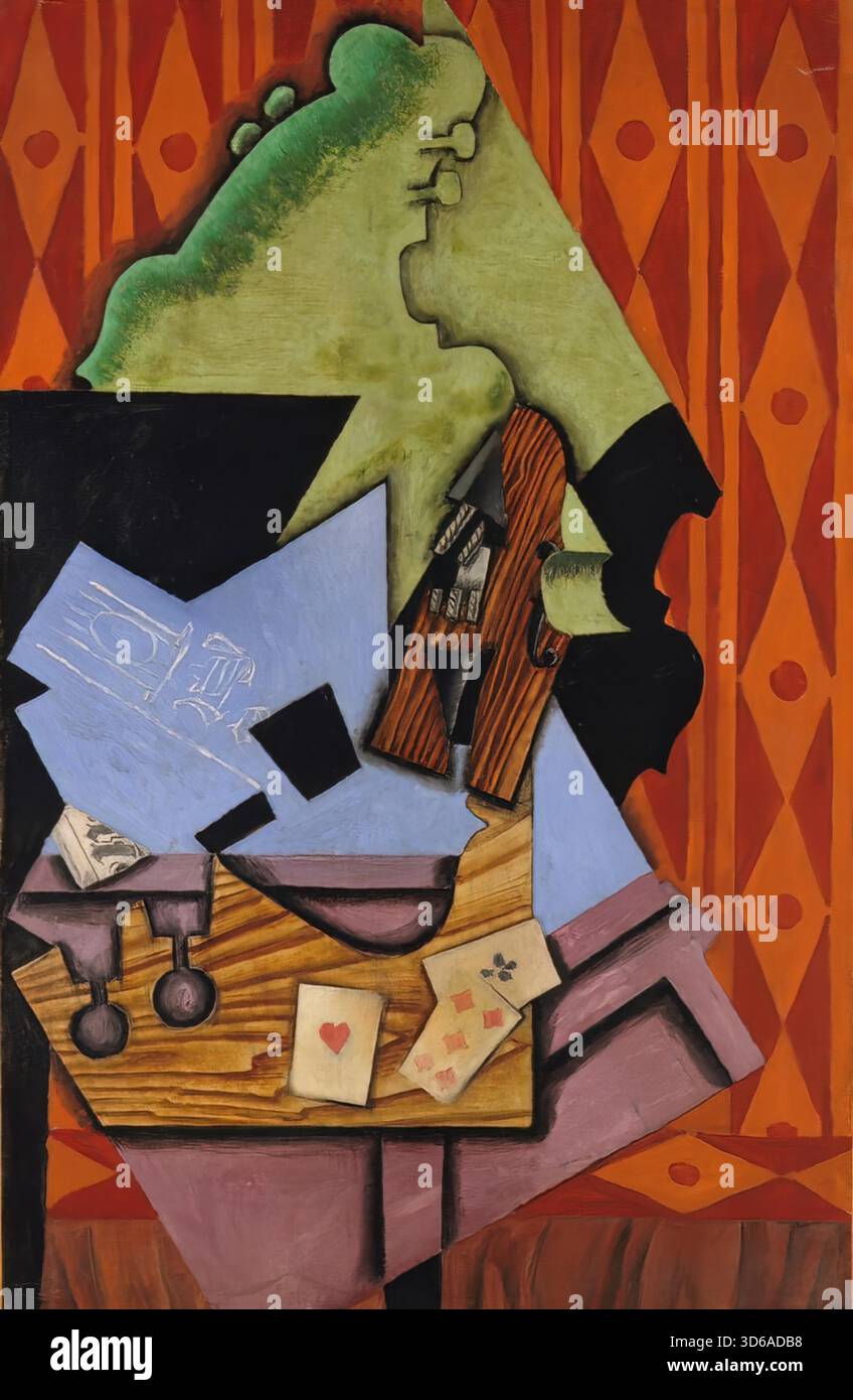 Juan Gris - violino e carte da gioco su un tavolo (1913) Illustrazione Vettoriale