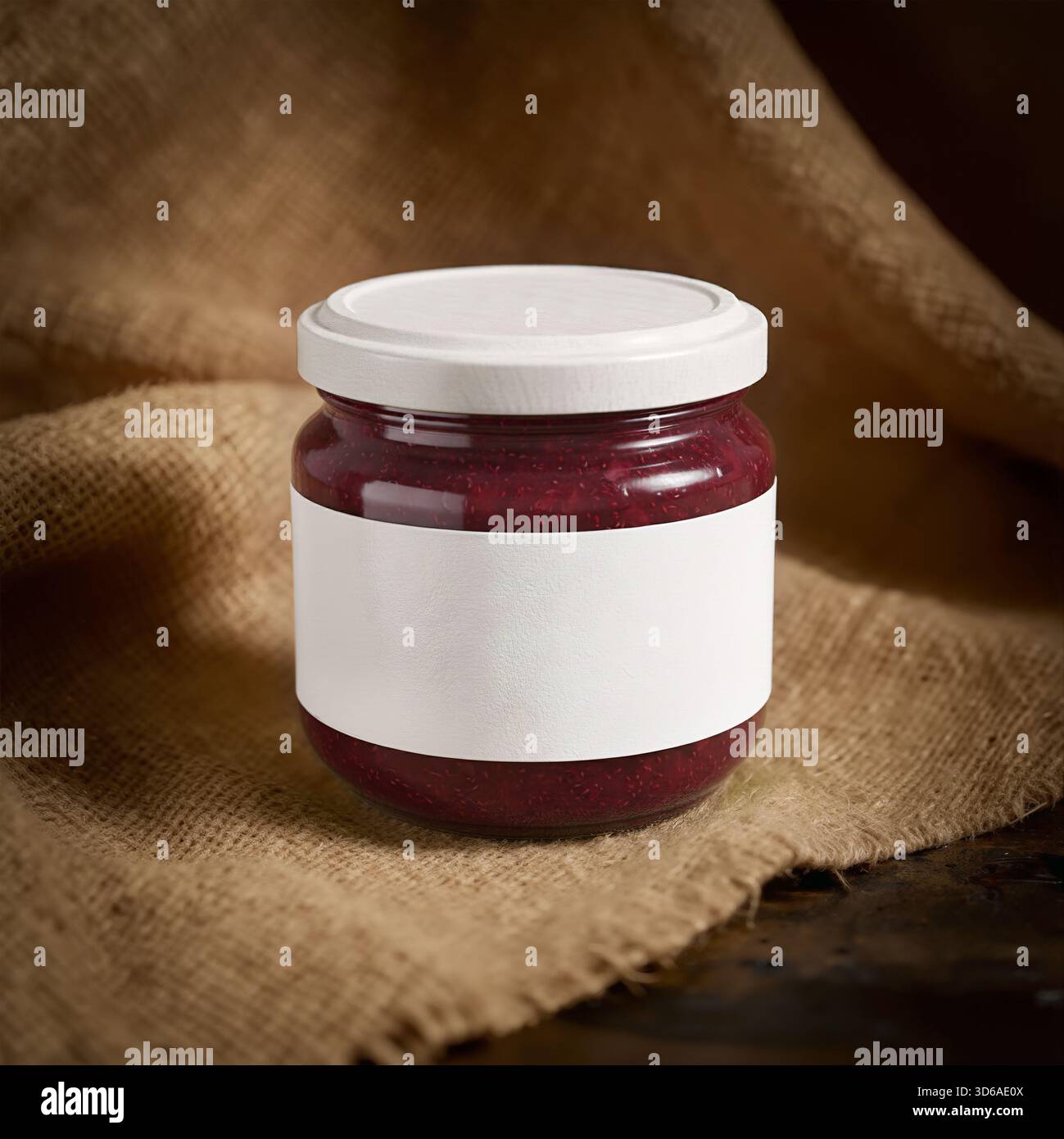 Mockup di marmellata su tessuto rustico Foto Stock