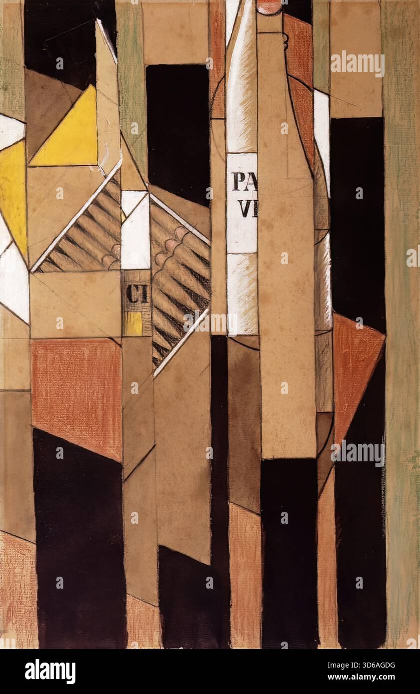 Juan Gris - natura morta con bottiglia e sigari (1912) Illustrazione Vettoriale