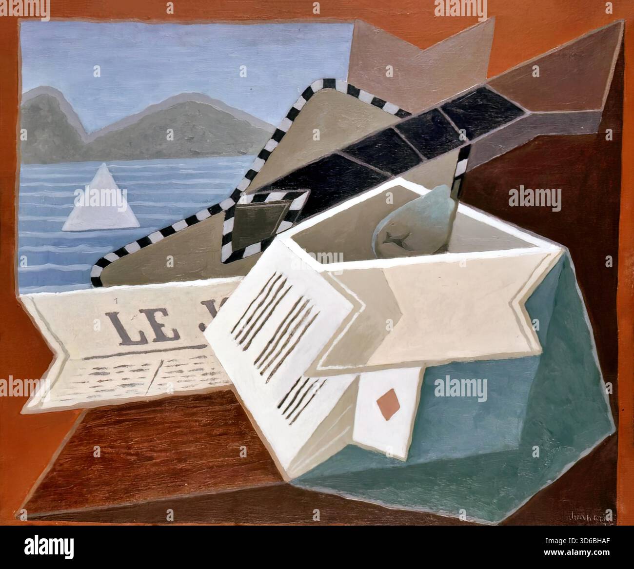 Juan Gris – la guitare devant la mer Illustrazione Vettoriale