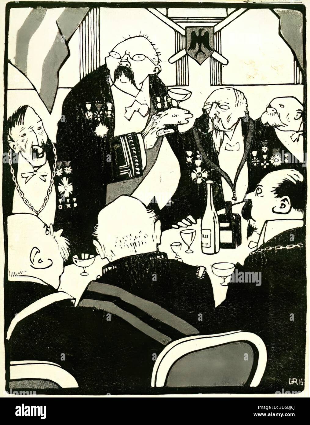 Juan Gris – i leader europei fanno un brindisi durante una conferenza 1908 Illustrazione Vettoriale