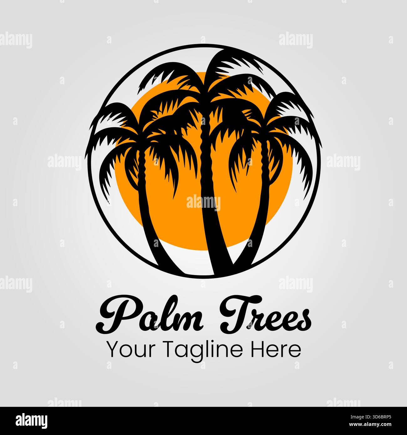 Profilo di palme tropicali Sun Logo Illustration Nature. Illustrazione vettoriale. Illustrazione Vettoriale