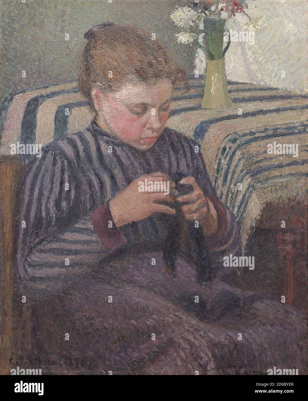 'Woman Mending (1895). Camille Pissarro (francese, 1830-1903) » Foto Stock
