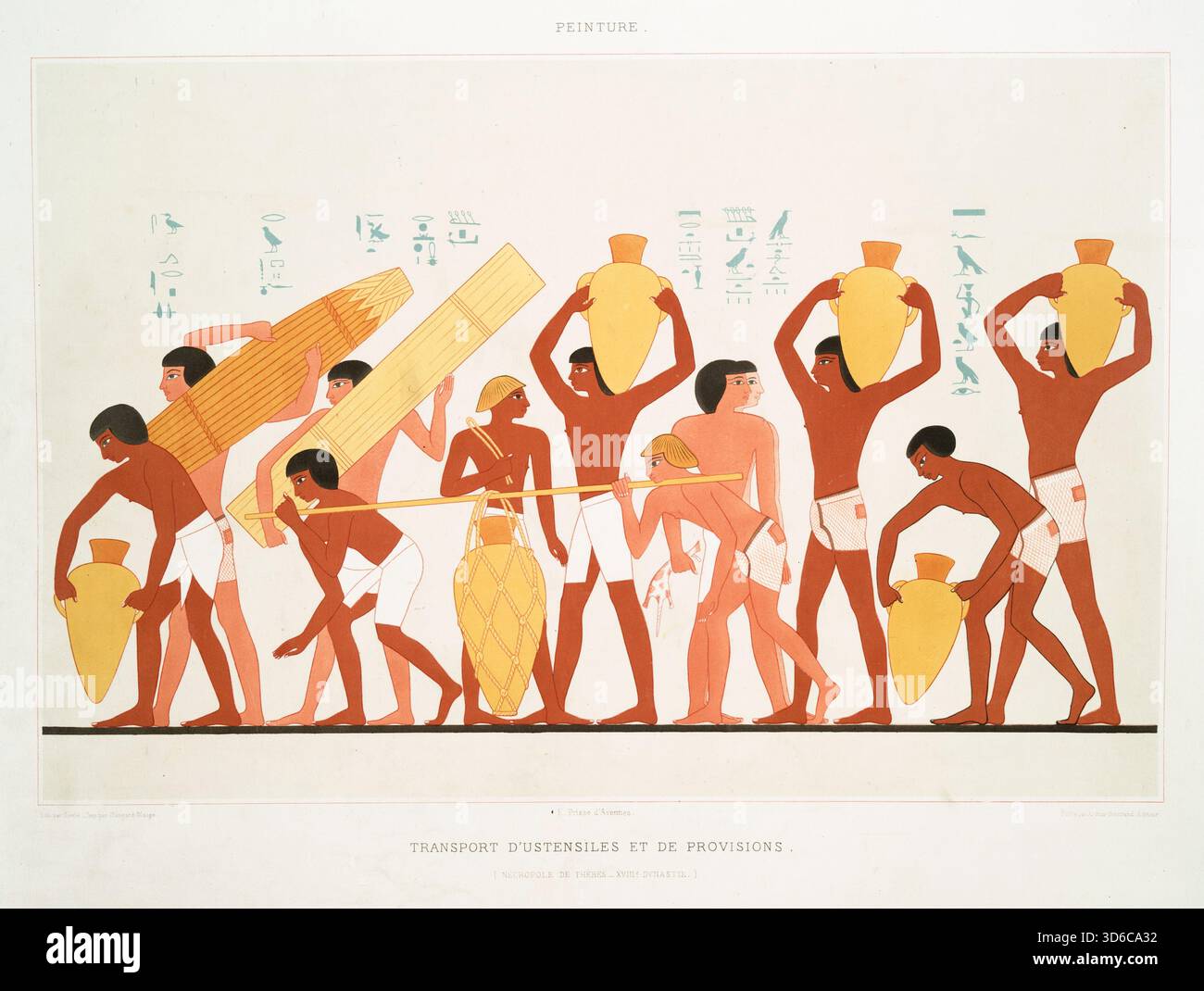 'Peinture; Transport d?ustensiles et de provisions (n?cropole de th?bes? XVIII. dynastie) (1878). ?Mile Prisse d'Avennes (francese, 1807-1879). Verniciatura; trasporto di utensili e provviste" Foto Stock