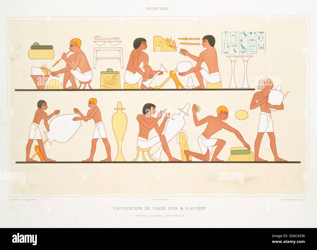 'Peinture; fabrication de vasi d?or & d?argent (n?cropole de th?bes ? XVIII. dynastie) (1878). ?Mile Prisse d'Avennes (francese, 1807-1879). Pittura; realizzazione di vasi d'oro e d'argento" Foto Stock