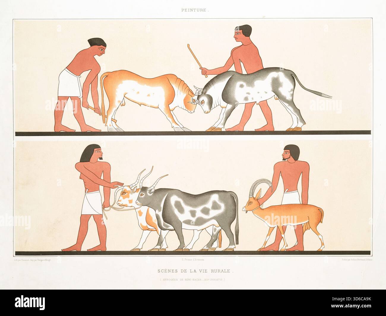 'Peinture; sc?nes de la vie rurale (ipog?es de B?ni-ha?en XII. dynastie) (1878). ?Mile Prisse d'Avennes (francese, 1807-1879). Pittura; scene di vita rurale (ipogei di beni-ha xii dinastia)" Foto Stock