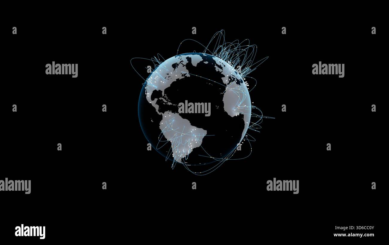 Connessione alla rete digitale globale e scambio di dati sul pianeta Terra. rendering 3d. Foto Stock
