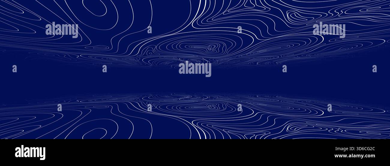 Sfondo astratto tavolozza di colori blu scuro e profondo con linee di contorno bianche chiare dello spazio tridimensionale e del movimento. La composizione è divisa in Foto Stock