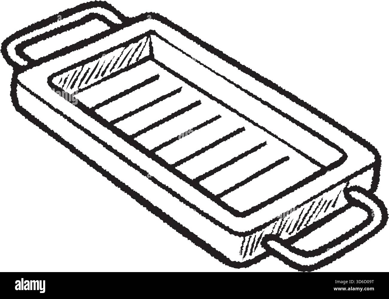 Schizzo di una grattugia rettangolare portatile con manico per sminuzzare gli alimenti. Illustrazione Vettoriale