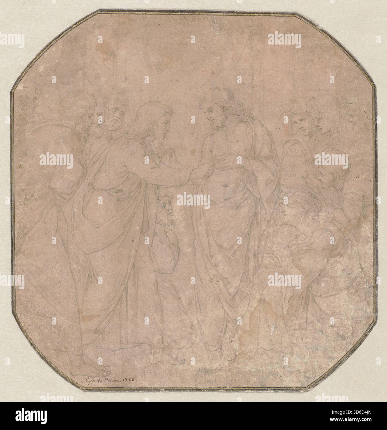 "L'incredibile Thomas (CA 1519-1514). Raffaello (italiano, 1483-1520). Un Tommaso dubbioso è uno scettico che si rifiuta di credere senza una diretta esperienza personale?un riferimento al Vangelo della raffigurazione di Giovanni dell'Apostolo Tommaso, che, secondo Giovanni, si rifiutò di credere che Gesù risorto fosse apparso agli altri dieci apostoli finché non avesse potuto vedere e sentire le ferite della crocifissione di Gesù.' Foto Stock