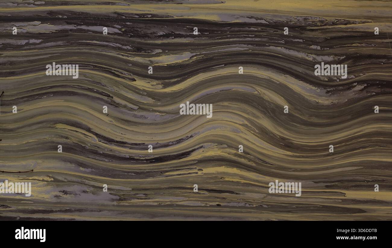 texture astratta caratterizzata da onde orizzontali pronunciate e ondulate create da striature dipinte. I colori dominanti si fondono con il marrone intenso e soffice ardesia Foto Stock