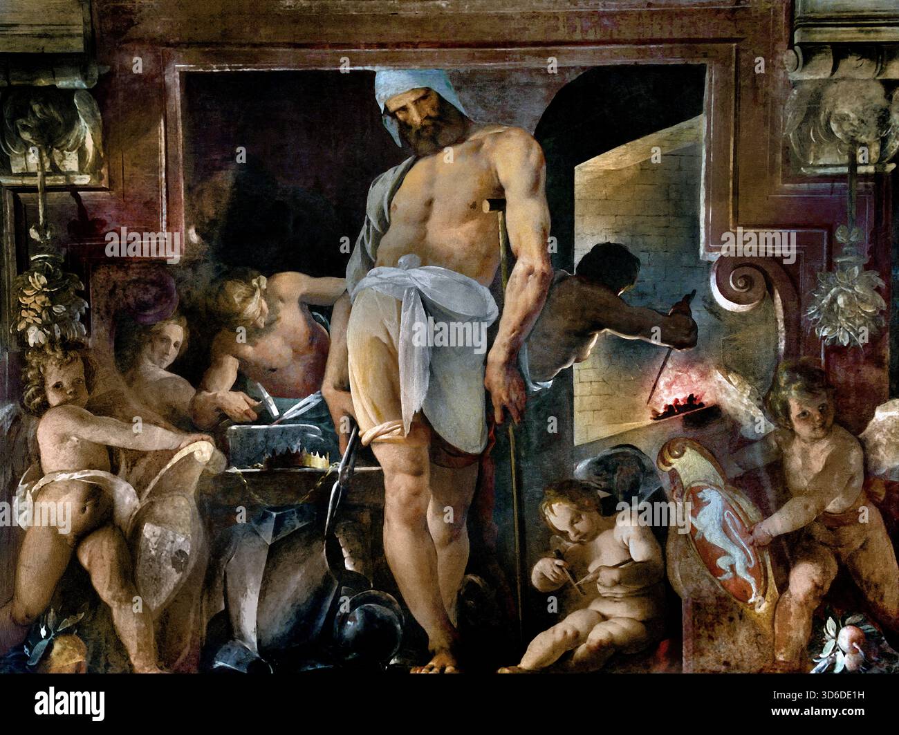Vulcan del Forge 1599 Pier Francesco Mazzucchelli noto come Morazzone, cinque-seicentesco, Italia, italiano. ( Vulcan è il dio del fuoco nella mitologia romana. Il suo equivalente greco è il dio Efesto. Egli è il figlio di Giove e Giunone e il marito di Venere). Foto Stock