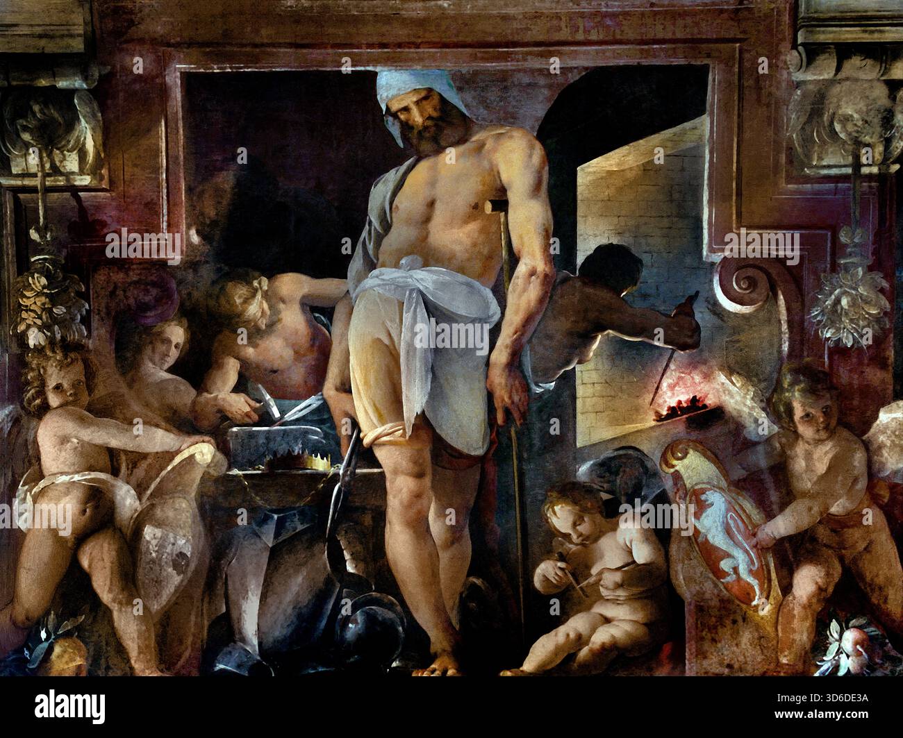 Vulcan del Forge 1599 Pier Francesco Mazzucchelli noto come Morazzone, cinque-seicentesco, Italia, italiano. ( Vulcan è il dio del fuoco nella mitologia romana. Il suo equivalente greco è il dio Efesto. Egli è il figlio di Giove e Giunone e il marito di Venere). Foto Stock
