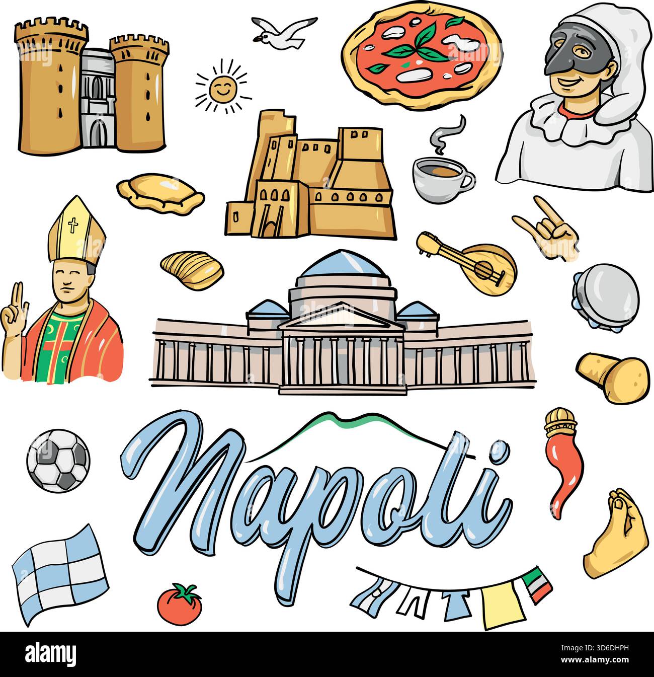 Icone e tradizioni di Napoli. Illustrazione vettoriale Illustrazione Vettoriale