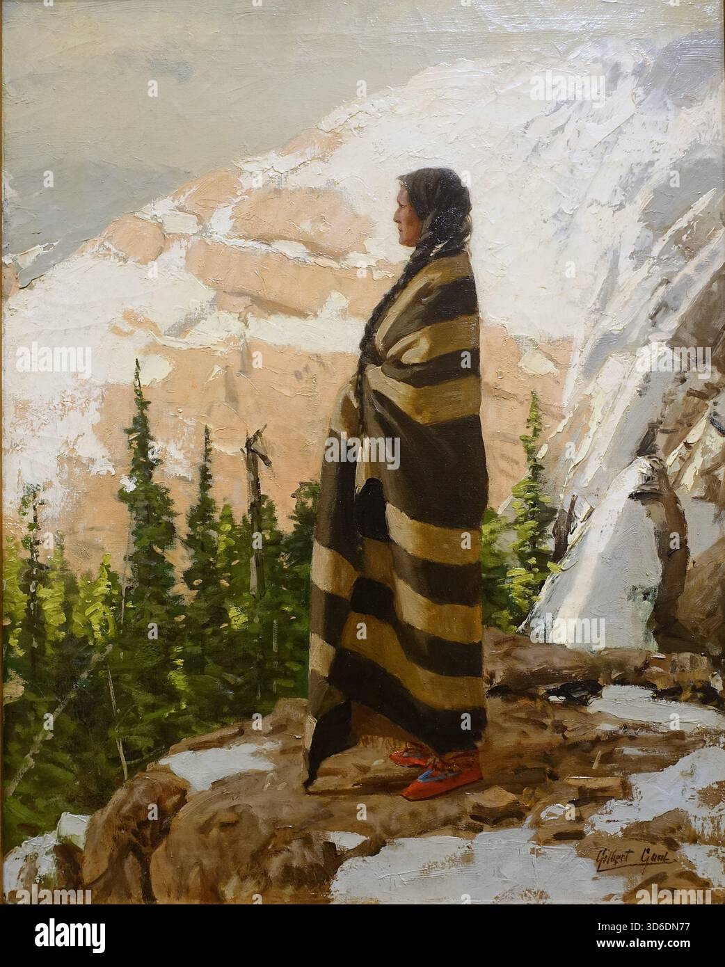 "La Terra dei liberi. Intorno al 1900. Dipinto da William Gilbert Gaul (americano, 1855-1919). Gilbert dipinse questo come un membro del gruppo Julian Scott incaricato dal Dipartimento degli affari Indiani degli Stati Uniti d'America di fornire la rappresentazione della vita quotidiana tribale per il compendio, ''Indiani tassati e non tassati''''. Foto Stock