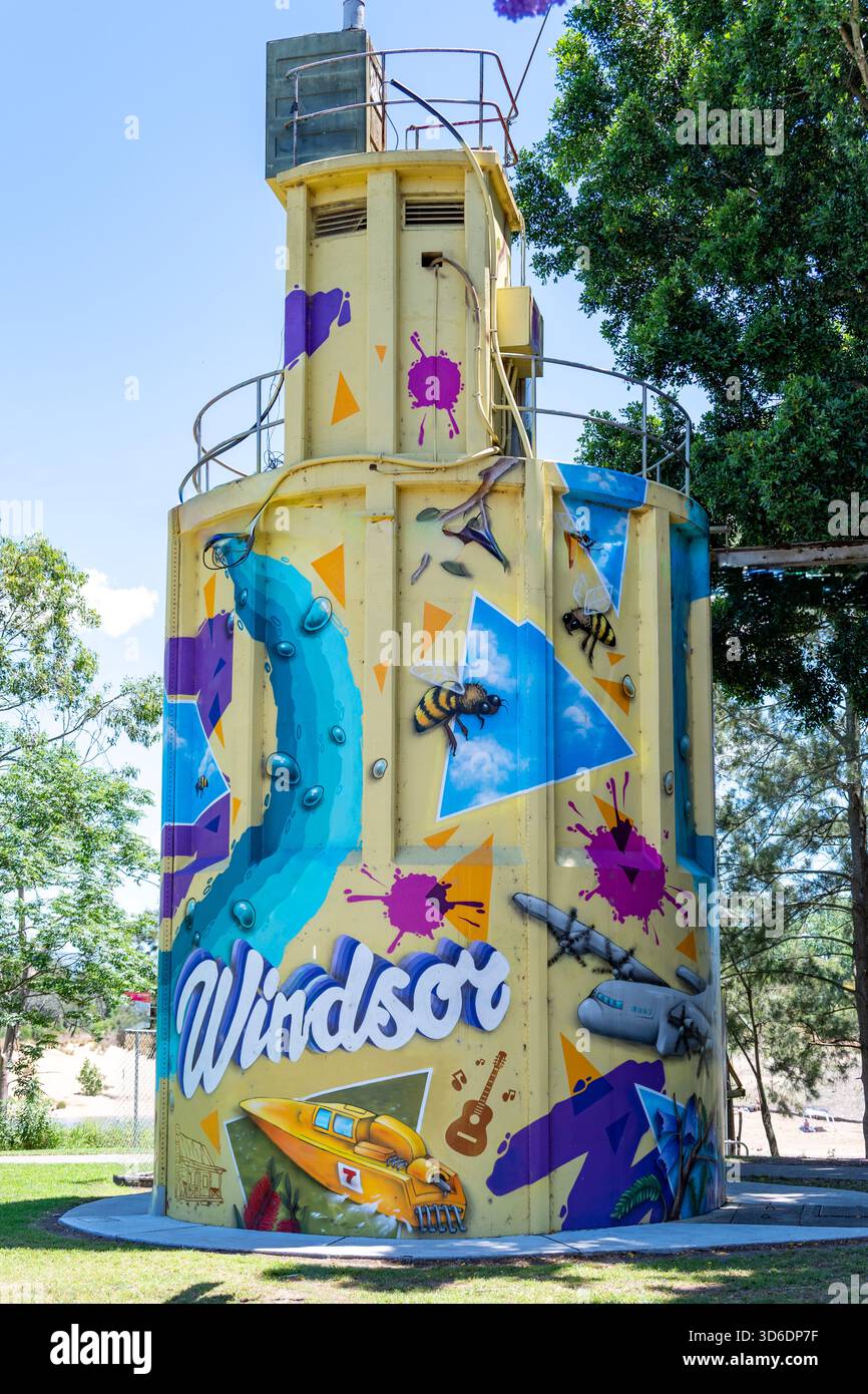 Water Tank Art by Aerosol Obsessions, Windsor, NSW, Australia Foto Stock