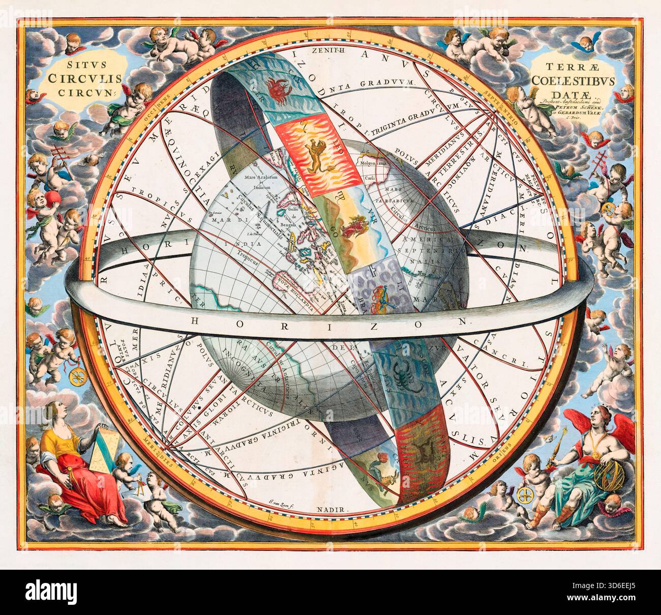 Mappa celeste d'epoca del XVII secolo che mostra il modello dell'Universo secondo l'astronomo greco-romano Claudio Tolomeo, illustrazione originale di Andreas Cellarius, 1660 Foto Stock