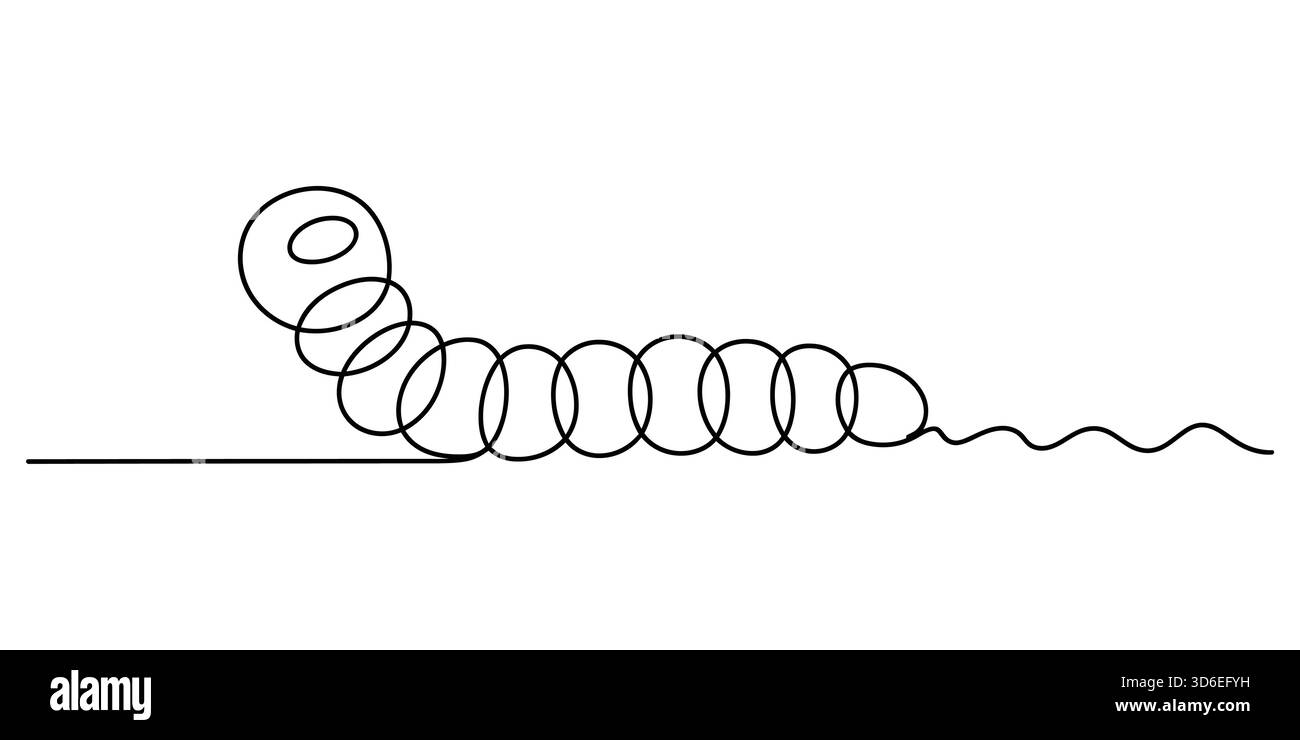 Disegno minimalista dell'emblema grafico degli insetti caterpillar striscianti. Illustrazione Vettoriale