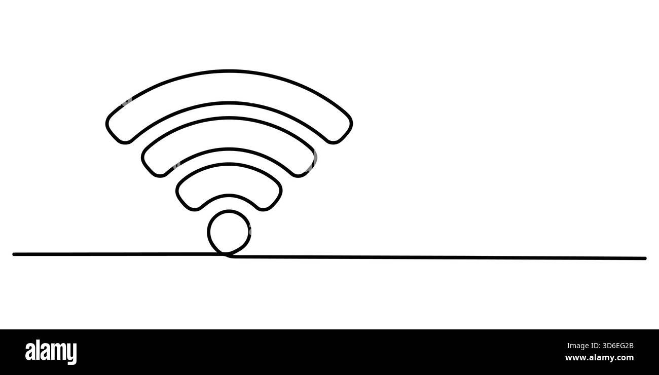 Disegno continuo di un simbolo wi-fi, che rappresenta la connessione wireless Illustrazione Vettoriale