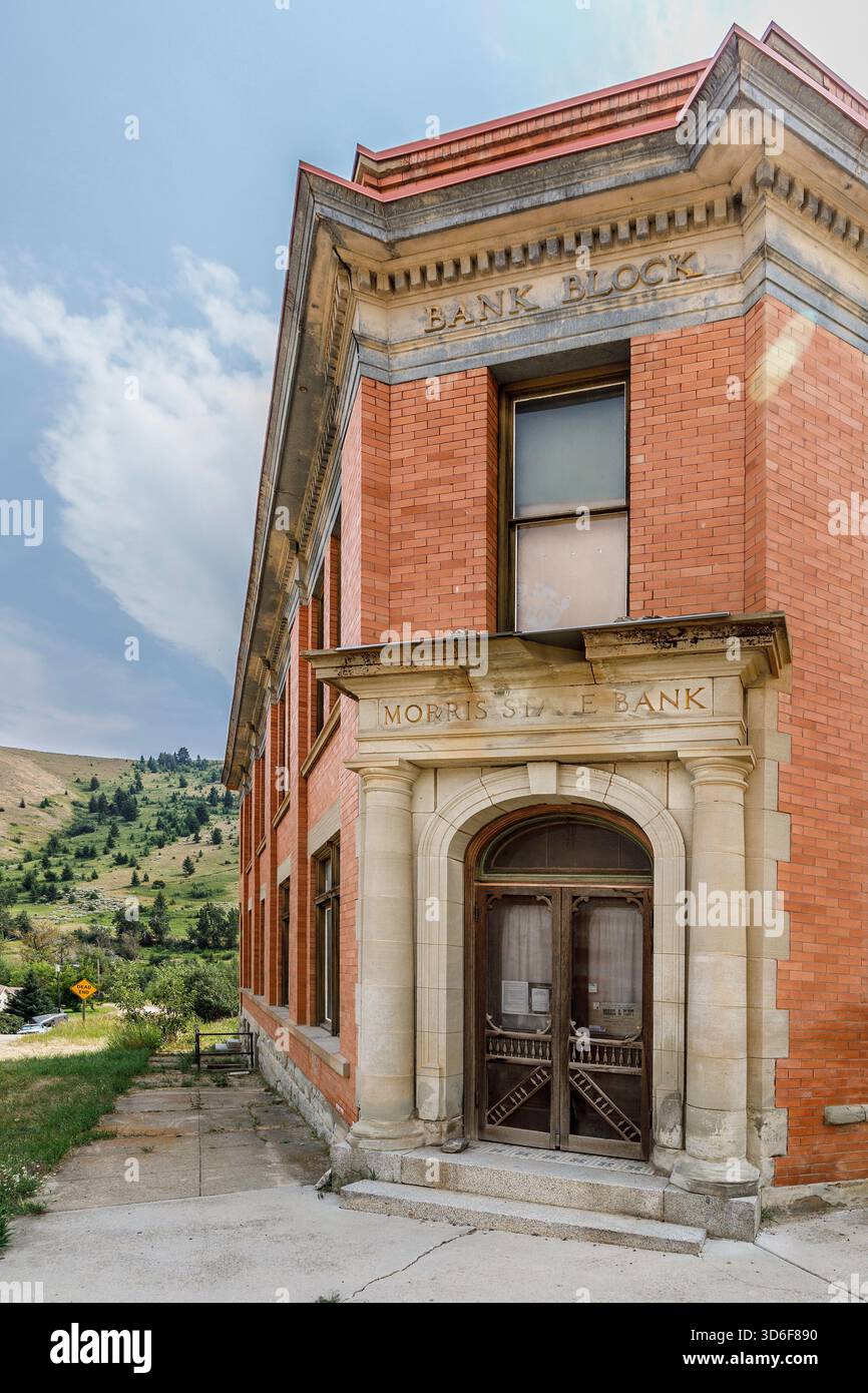 Morris State Bank, città fantasma di Pony, Montana, Stati Uniti Foto Stock