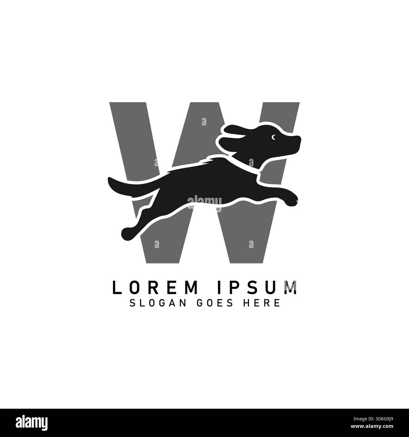 Lettera iniziale logo W Dog. Illustrazione vettoriale alfabetica W Dog Design Illustrazione Vettoriale