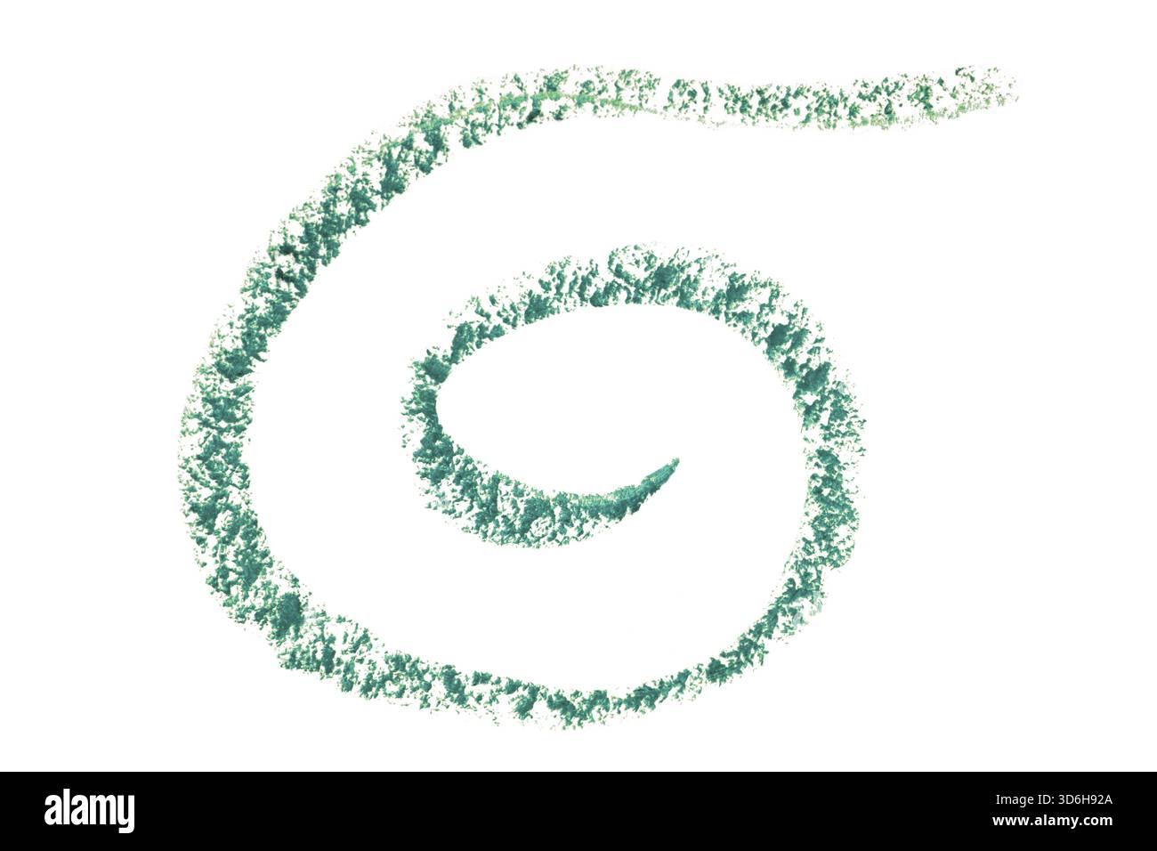 Fare il colpo di penna eyeliner macchia macchia macchia colore verde. Tratto di traccia del liner oculare isolato su bianco. Contorno occhi a matita campione a spirale. Bellezza dec Foto Stock