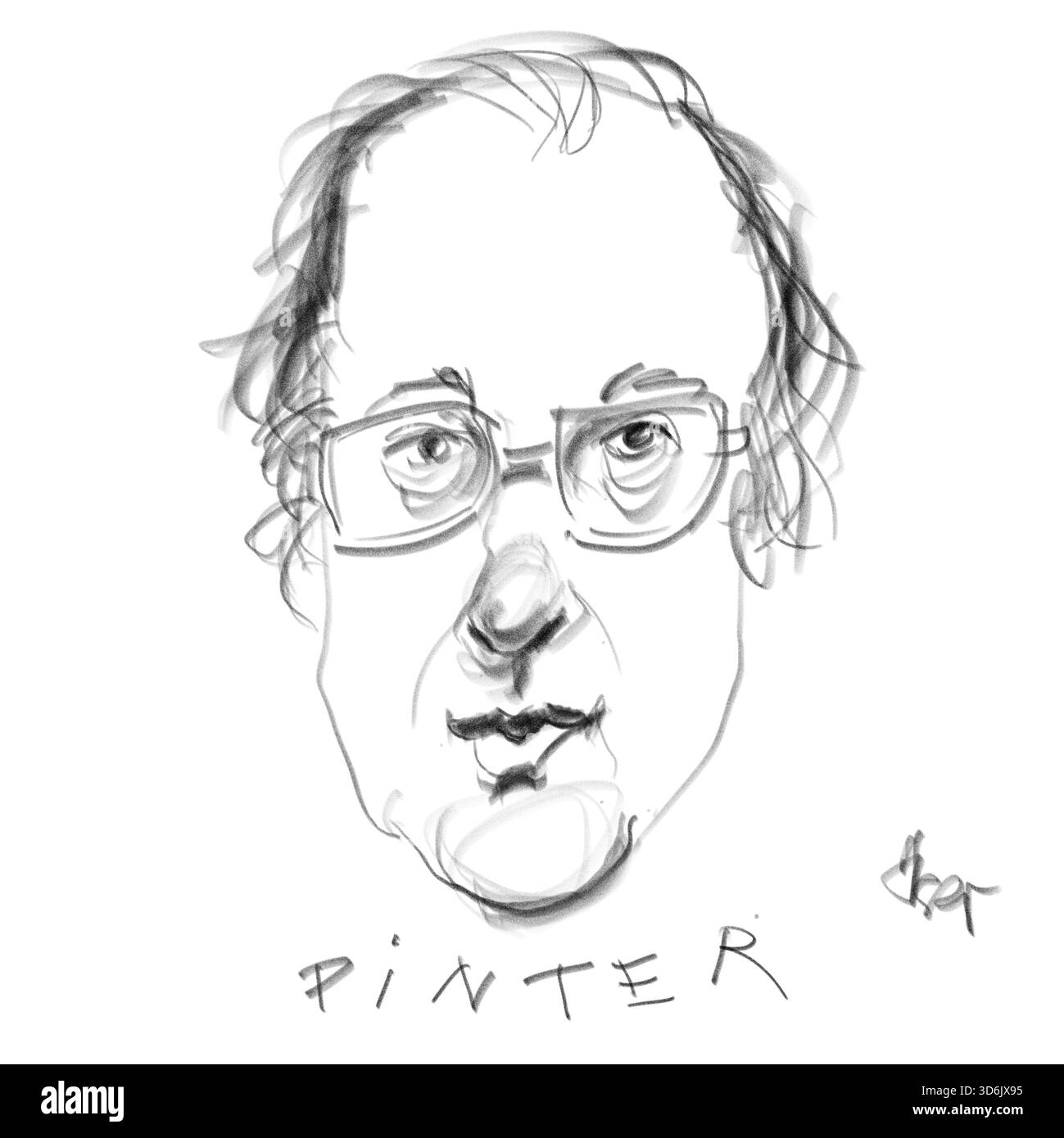 Ritratto a matita dello scrittore Pinter Foto Stock