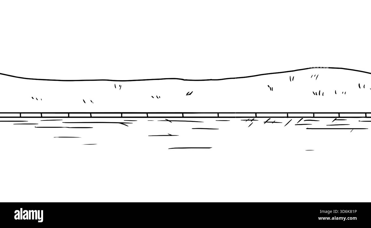 Prato erboso e strada, ripetizione senza cuciture, schizzo. Marciapiede e marciapiede in pietra, isolati in uno stile semplice su sfondo bianco. Per cartoline, inviti, Illustrazione Vettoriale