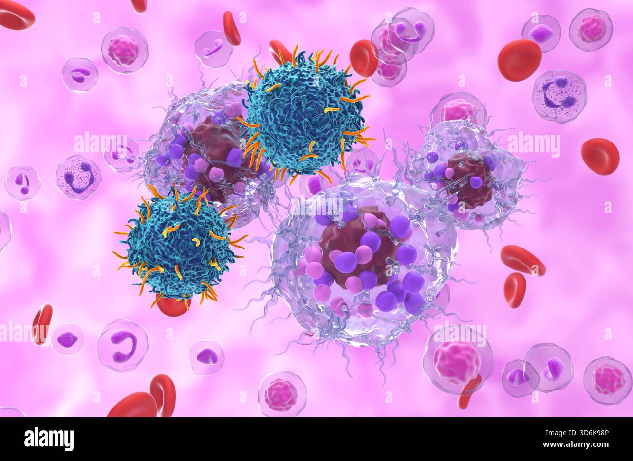 Terapia con cellule T di CAR nel tumore neuroendocrino (NET) - Vista isometrica illustrazione 3d. Foto Stock