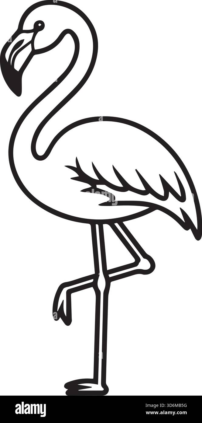 Pagina di colorazione vettoriale dell'illustrazione Flamingo Illustrazione Vettoriale
