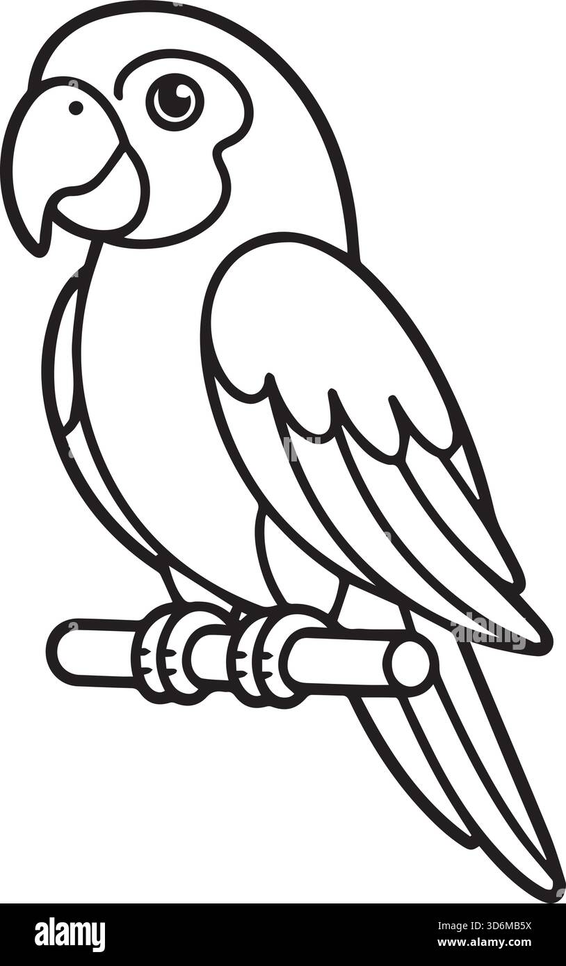 Illustrazione vettoriale di una pagina di colore del disegno della linea del pappagallo Illustrazione Vettoriale