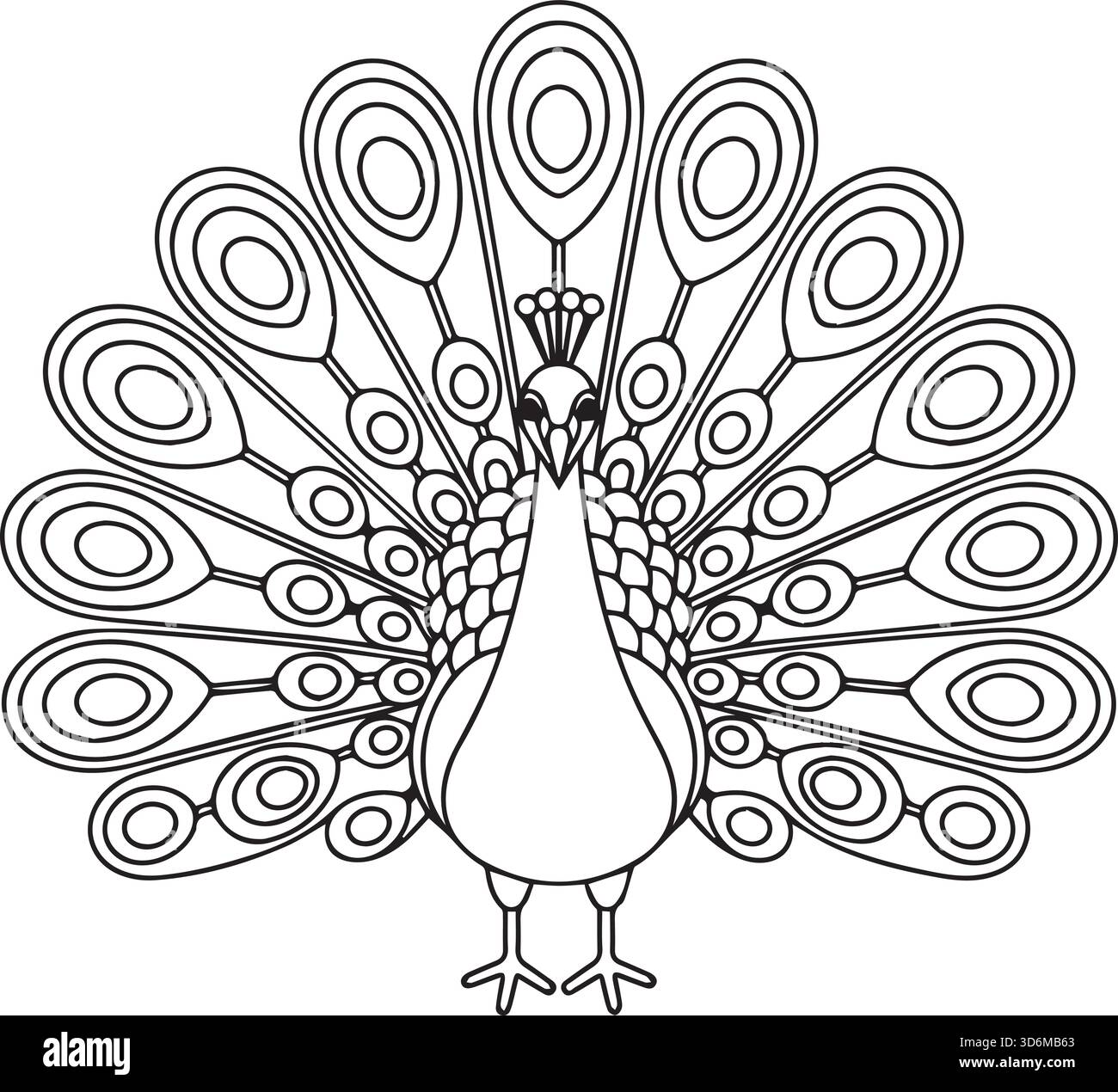 Una splendida arte di linea con un design pavone Illustrazione Vettoriale