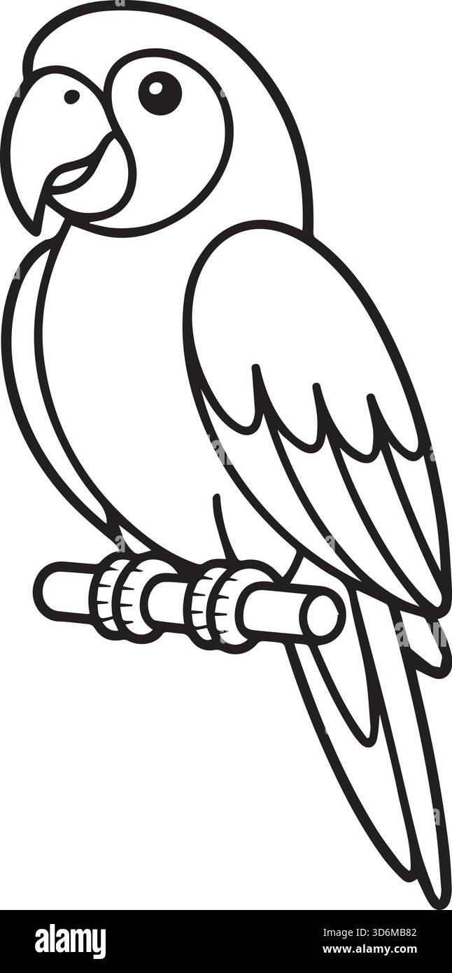 Pagina di colorazione grafica della linea vettoriale dell'illustrazione del pappagallo Illustrazione Vettoriale