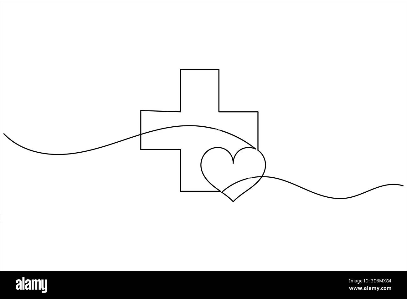 Croce medica una linea disegno contorno simbolo sanitario minimo Illustrazione Vettoriale