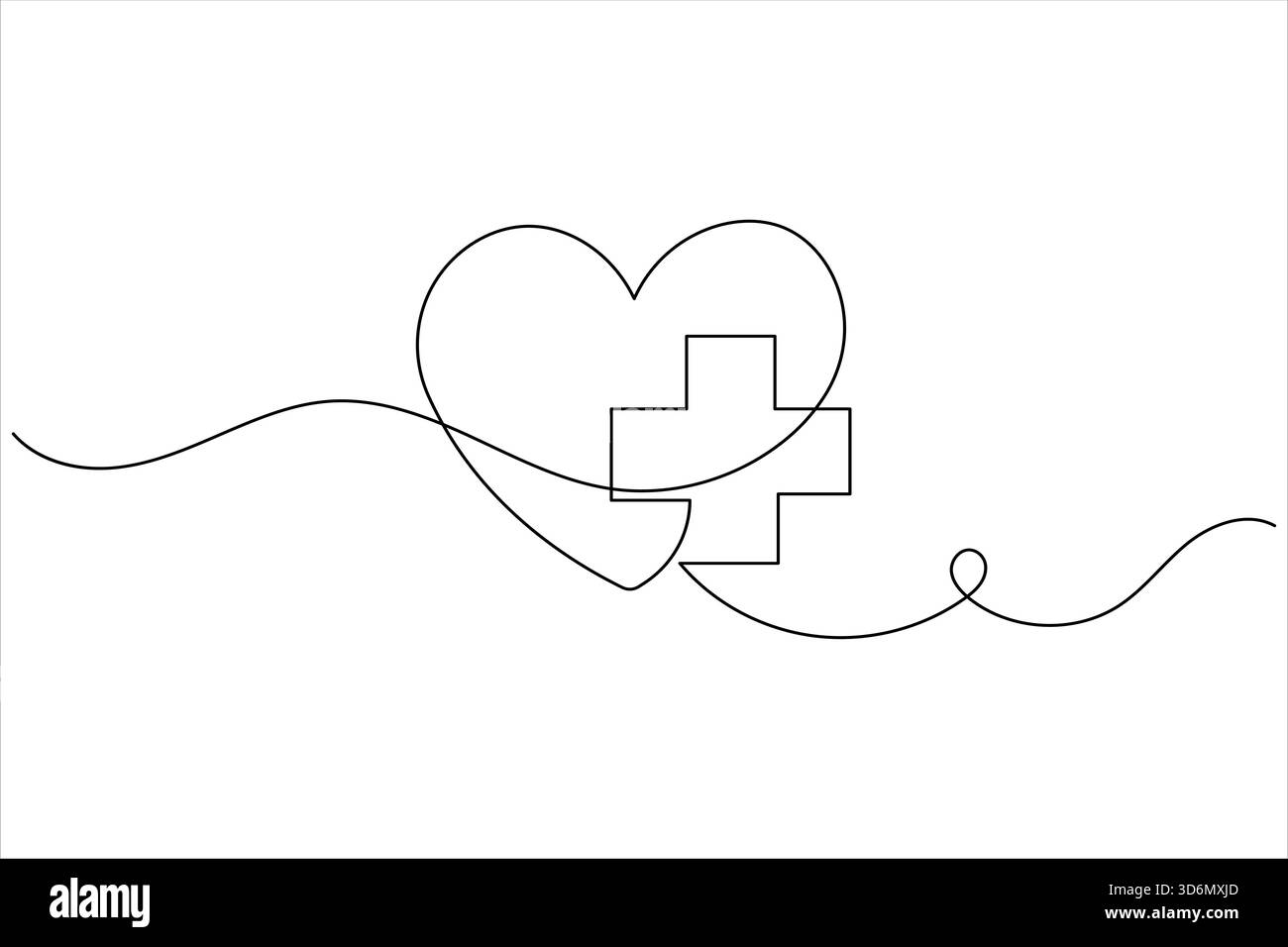 Croce medica una linea disegno contorno simbolo sanitario minimo Illustrazione Vettoriale
