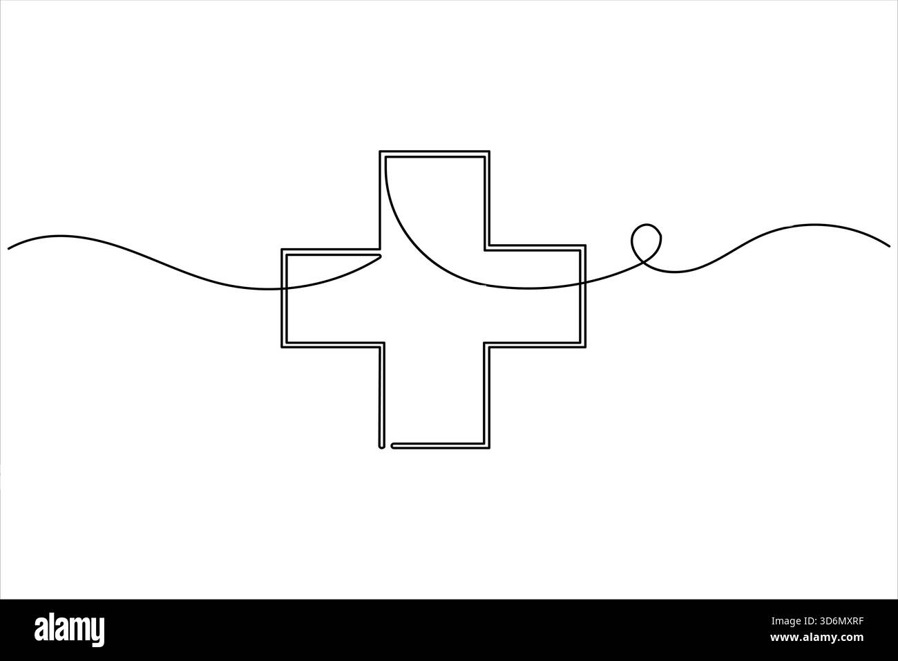 Croce medica una linea disegno contorno simbolo sanitario minimo Illustrazione Vettoriale