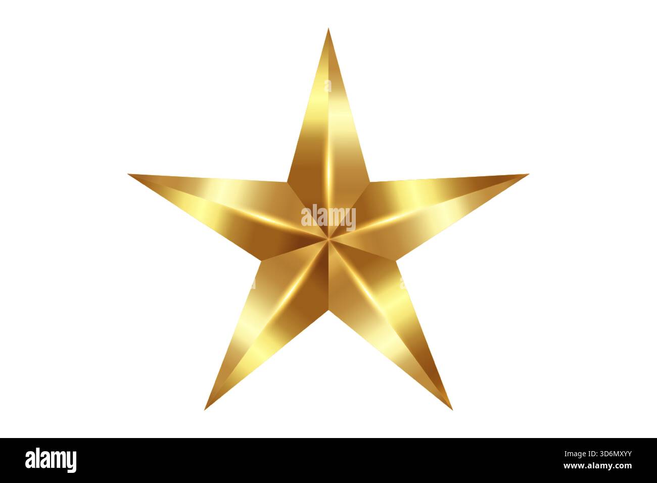 Forma a stella dorata a cinque punte 3D realistica, simbolo di lusso, isolata su sfondo bianco per un design di qualità superiore. Illustrazione vettoriale Illustrazione Vettoriale