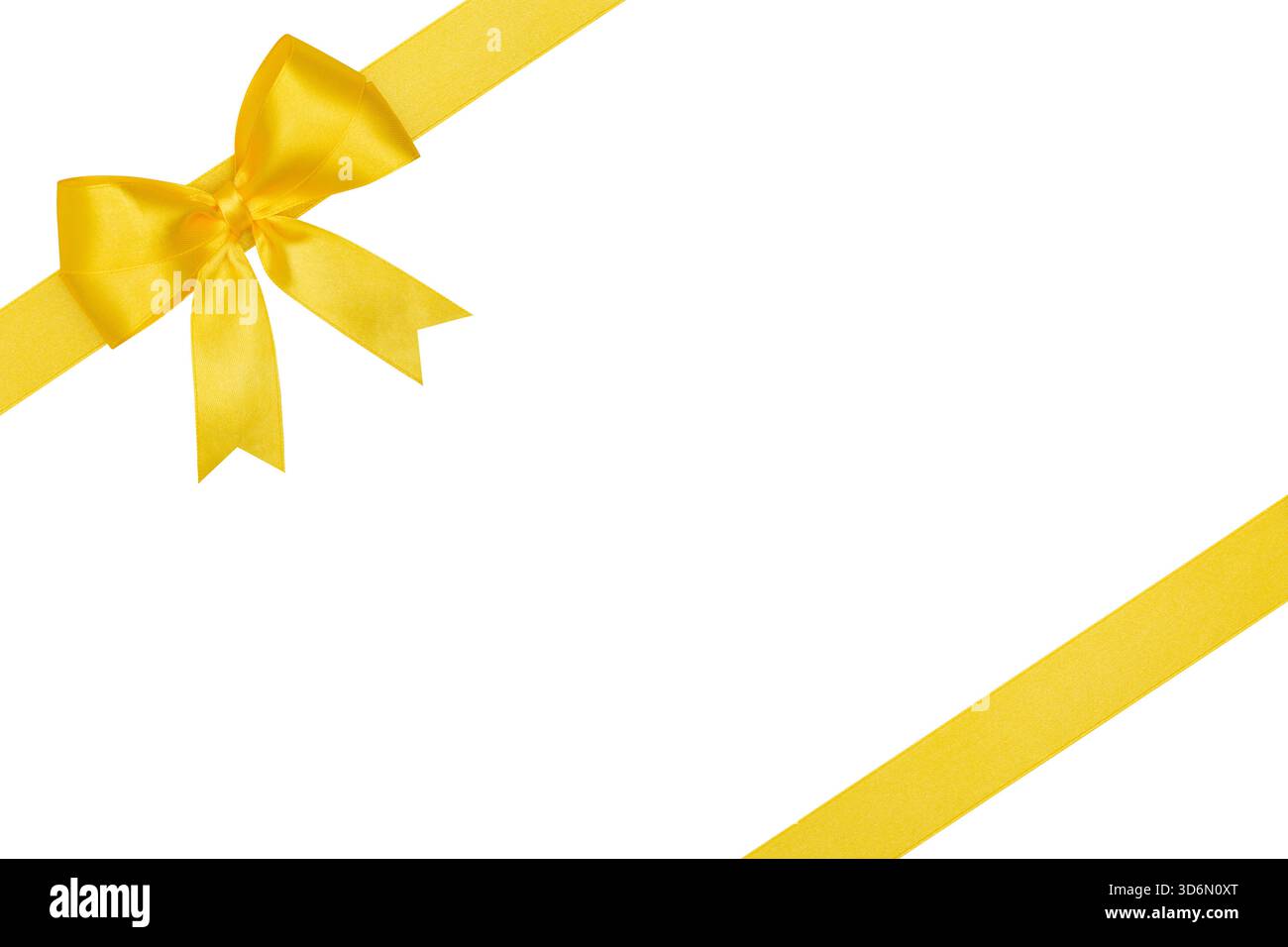 Arco giallo e nastro isolato su sfondo bianco, percorso di ritaglio incluso Foto Stock