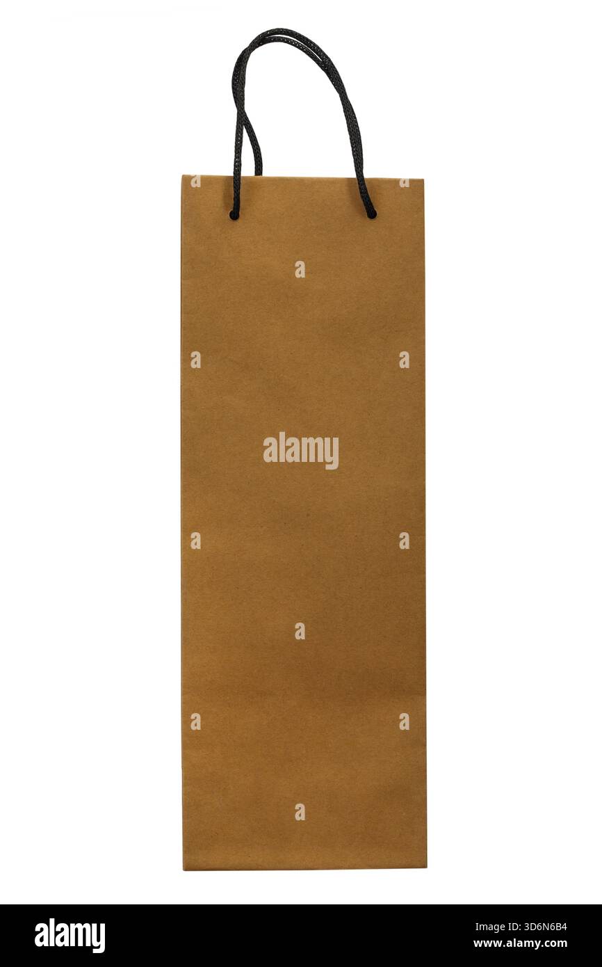 sacchetto per bottiglie marrone semplice sacchetto per bottiglie di vino sacchetto regalo con manici isolati su sfondo bianco Foto Stock