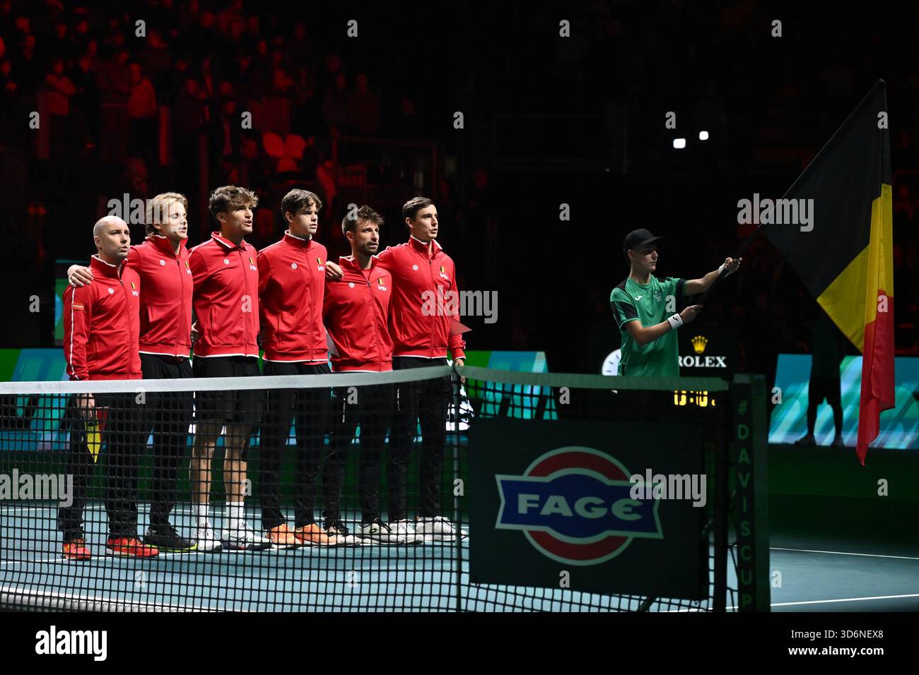 Squadra belga durante la semifinale di Coppa Davis tra Matteo Berrettini e Raphael Collignon del Belgio alla Supertennis Arena di BolognaFiere il 21 novembre 2025 a Bologna Foto Stock