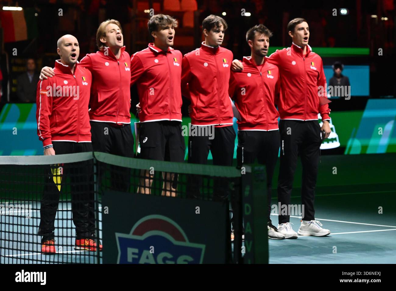 Squadra belga durante la semifinale di Coppa Davis tra Matteo Berrettini e Raphael Collignon del Belgio alla Supertennis Arena di BolognaFiere il 21 novembre 2025 a Bologna Foto Stock