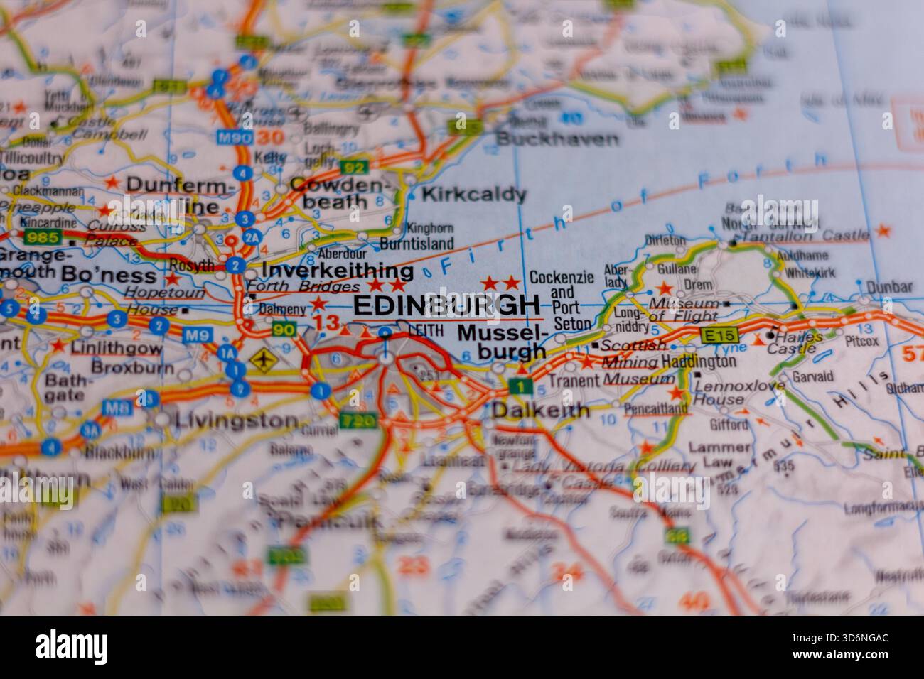 Edimburgo, Scozia, Regno Unito su una mappa stradale. Foto Stock
