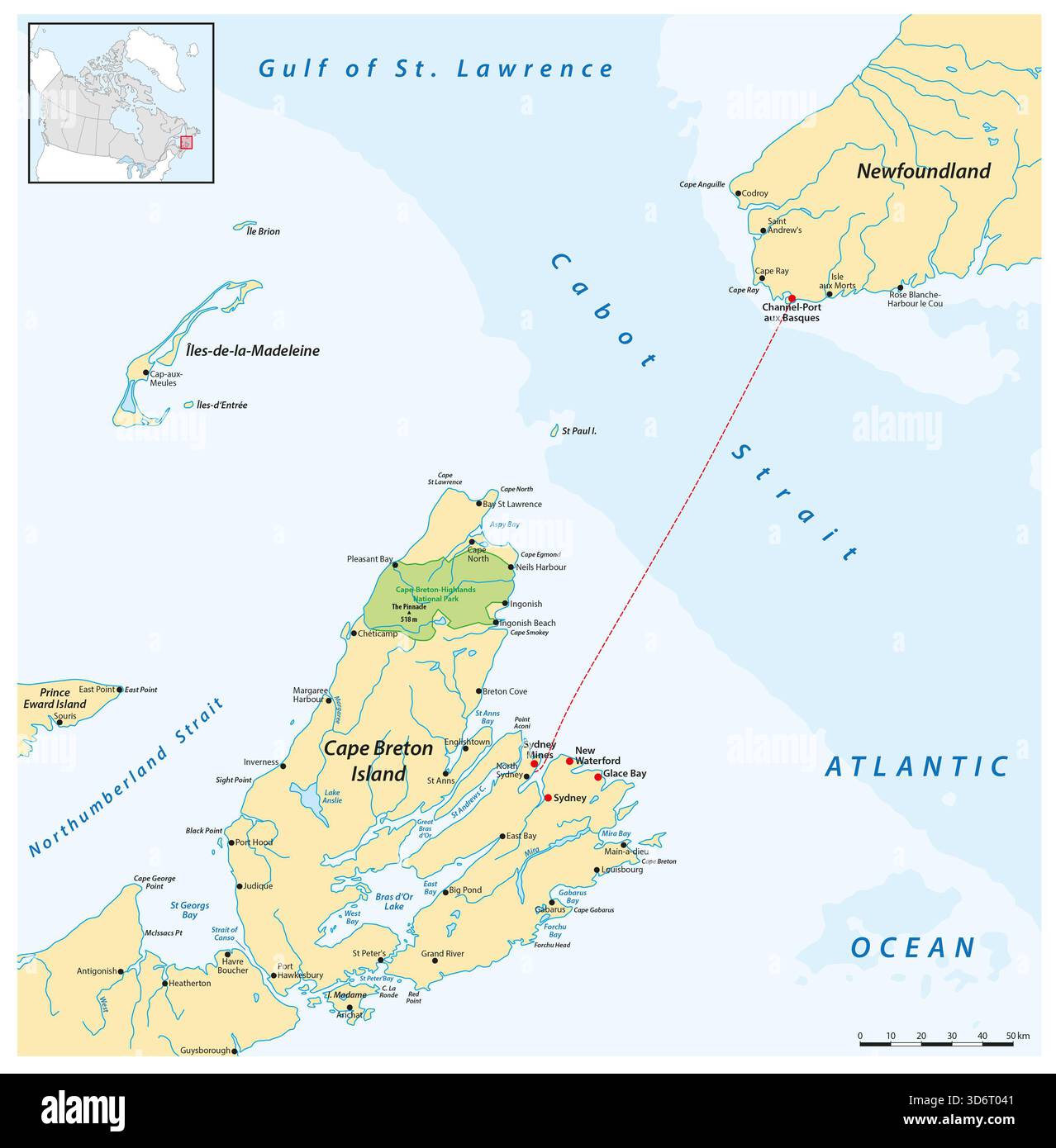 Mappa dello stretto Atlantic Canadian Cabot Foto Stock