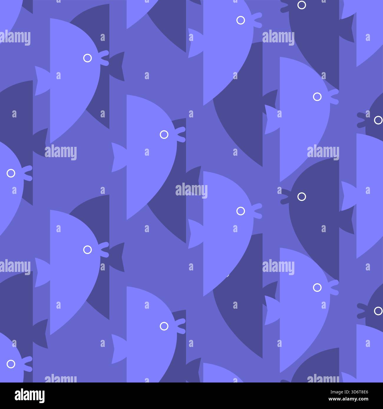 Schema astratto senza cuciture di forme di pesce stilizzate. Design geometrico vettoriale per sfondi e tessuti nautici, oceanici, da pesca o marini. Illustrazione Vettoriale