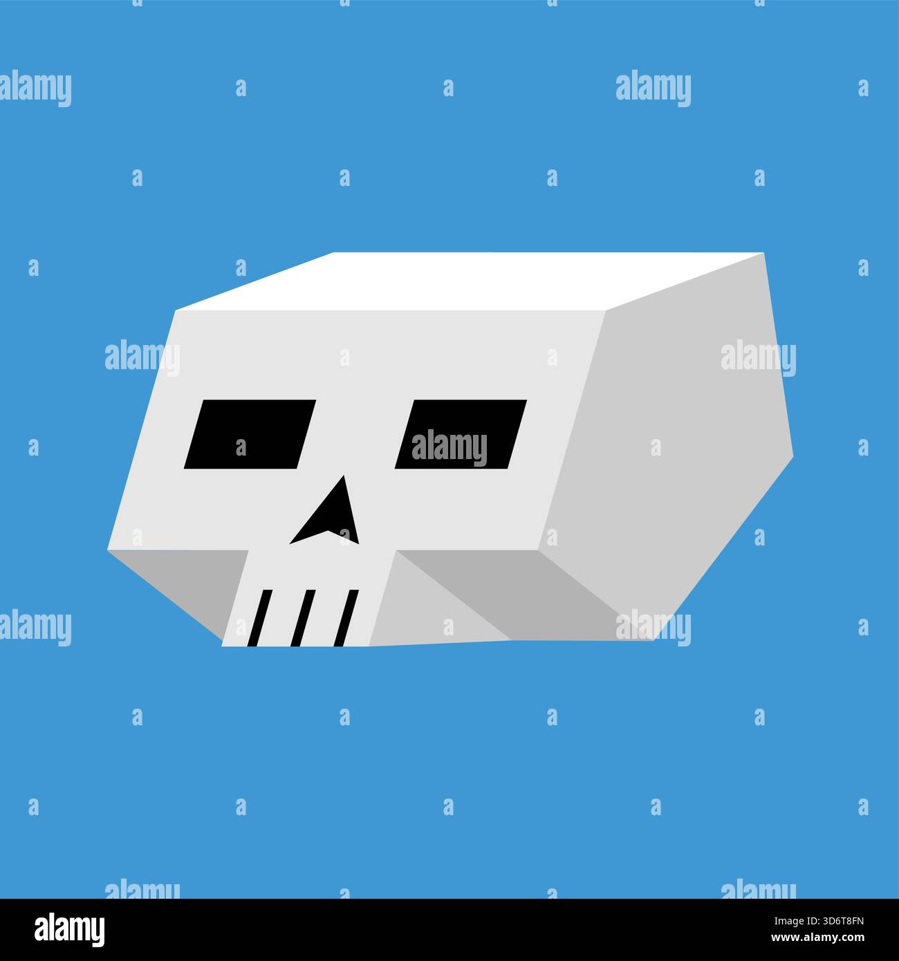 Cranio umano modello 3D minimalista o icona di un stilizzato . Concetto per il gioco, la morte, il simbolo astratto o l'anatomia. Illustrazione Vettoriale